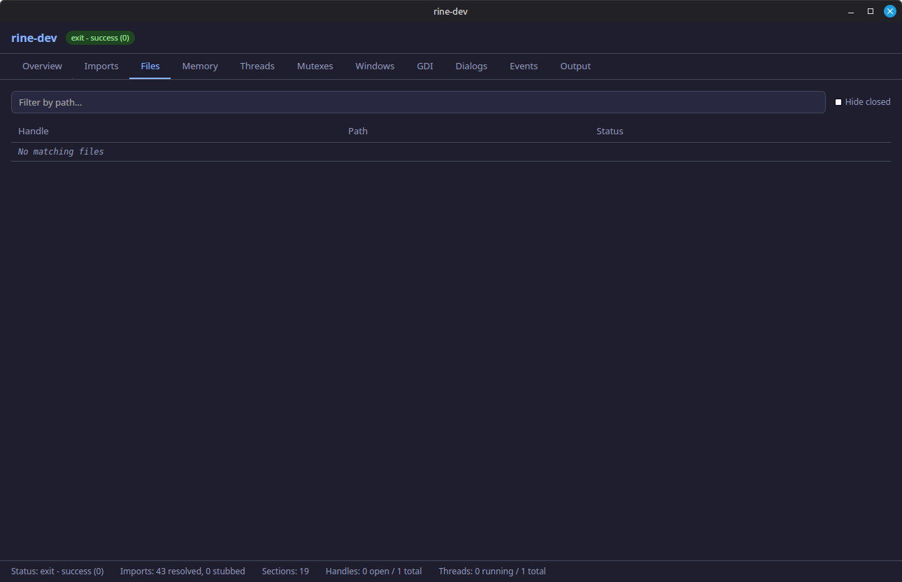rine-dev Files tab screenshot