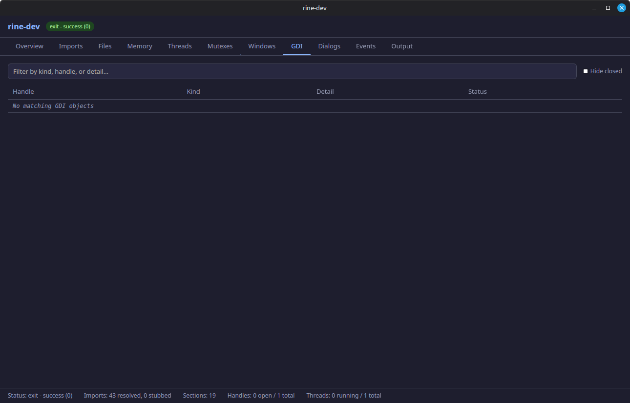 rine-dev GDI tab screenshot